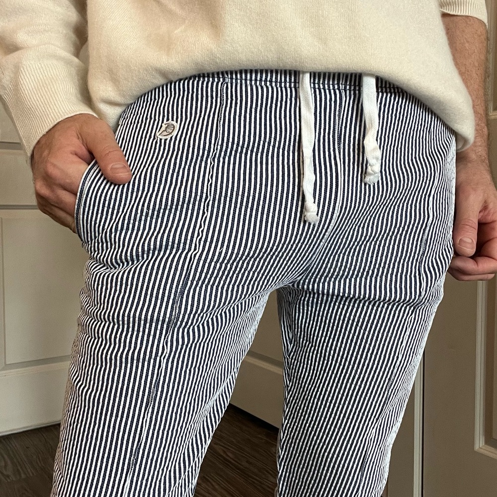 Blue and White Striped Men Pants